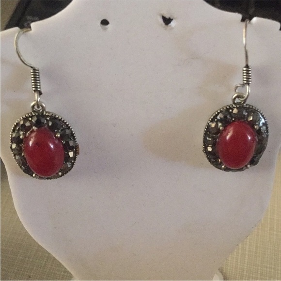 Red Holiday Sterling Silver Earrings with Austrian Shimmer Crystals Christmas - Picture 6 of 16